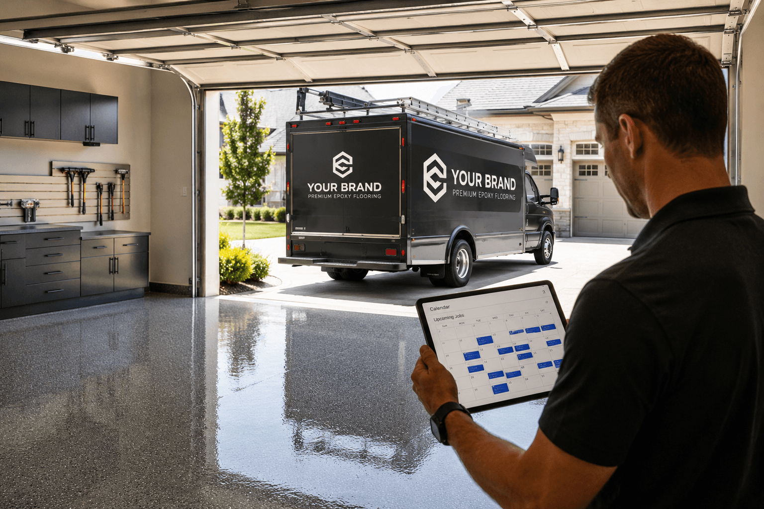 Crew sitting idle versus crew installing epoxy floor